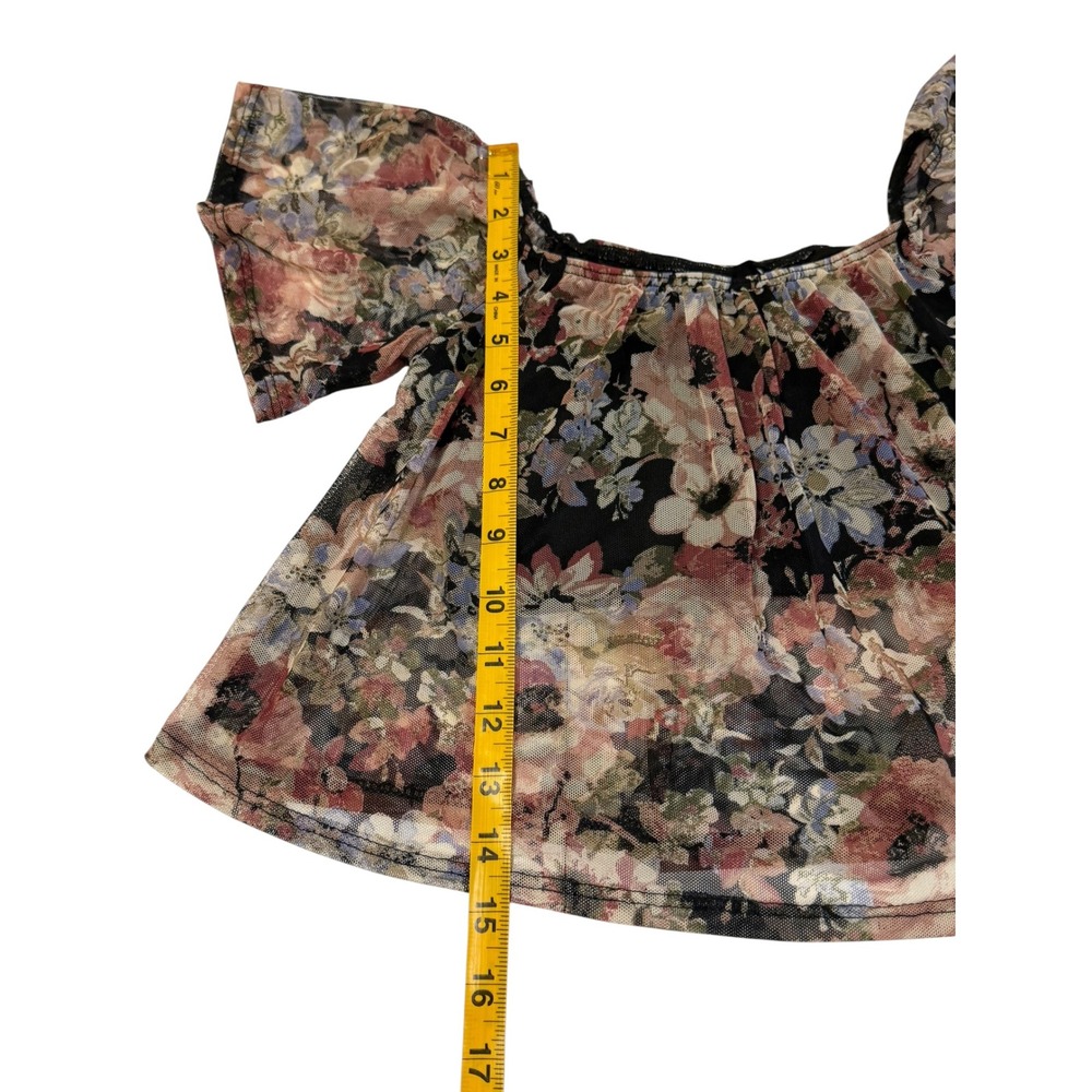 Wet Seal Floral Mesh Overlay Crop Top Built-in Cami Black XS Y2K Fairy Grunge - Picture 7 of 16